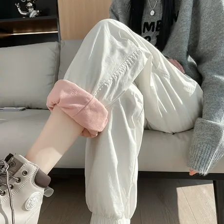 外穿时尚工装羽绒裤女冬季白鸭绒高腰显瘦束脚轻薄保暖休闲棉裤子商品大图