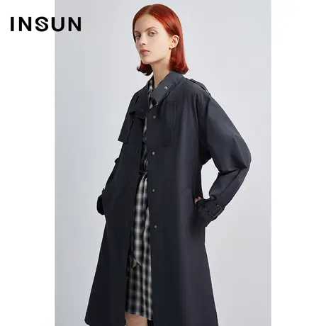 恩裳商场同款秋季经典结构感裁片设计百搭休闲感棉质风衣商品大图