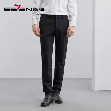柒牌休闲裤男2023春秋新款商务休闲格纹磨毛直筒裤男士针织长裤子图片