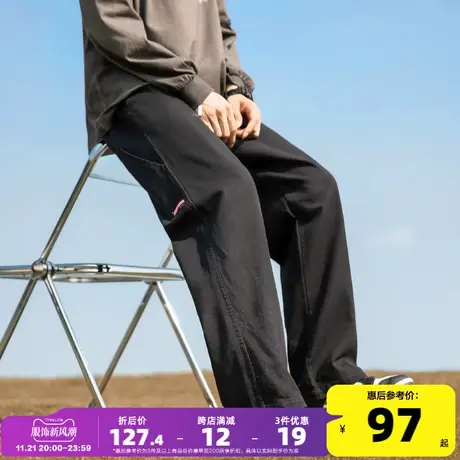 唐狮2023春秋新款休闲裤男士纯色宽松阔腿裤子男黑色工装裤潮图片