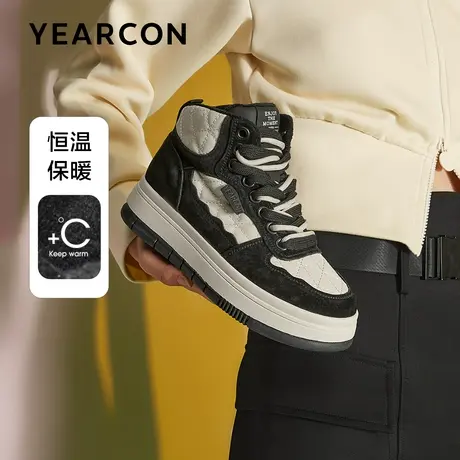 意尔康高帮板鞋女2023冬新款加绒加厚棉鞋厚底雪地靴休闲运动棉鞋商品大图