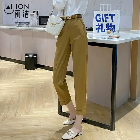 丽洁女裤卷边九分裤女秋季高腰西装裤休闲裤显瘦黑色裤子新款西裤商品大图