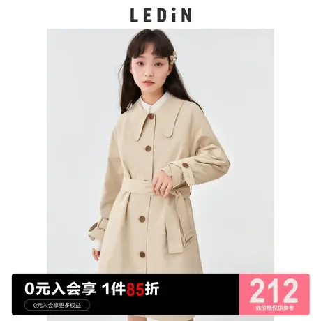乐町早春新品基础翻领风衣女休闲秋季新款卡其色小个子长款外套图片
