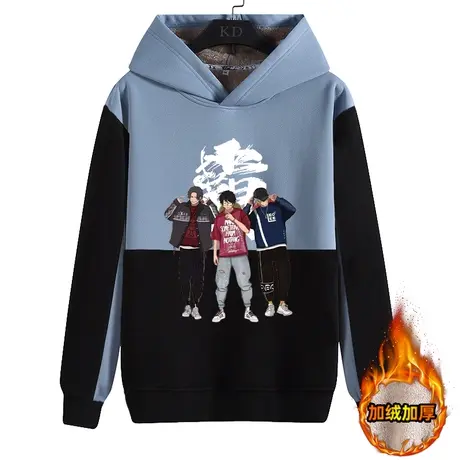 青少年加绒加厚卫衣男高中学生外套秋冬款初中生冬装连帽上衣商品大图