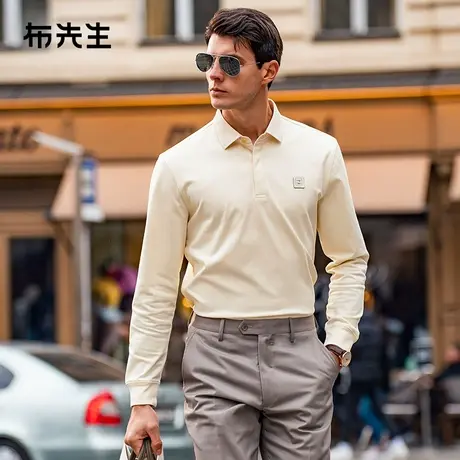 MrBu布先生免烫专利翻领t恤秋季100%纯棉男士长袖BT12285断码商品大图