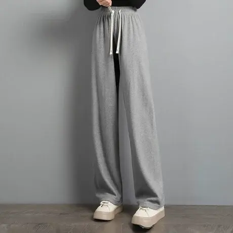 时尚气质休闲裤年秋季新款女士高腰宽松百搭纯色收腰直筒裤商品大图