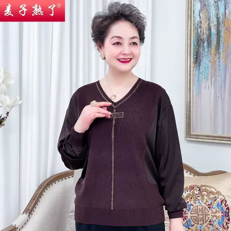 妈妈春装薄针织衫中老年人女装夏秋新款T恤阔太太洋气打底衫上衣商品大图