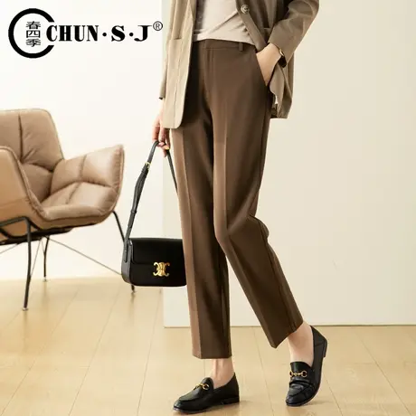 棕色西装裤垂感女裤2023新款春秋烟管裤休闲九分裤子高腰直筒西裤商品大图