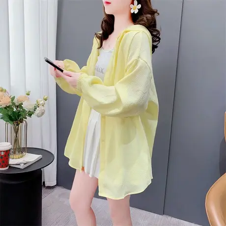 潮牌连帽防晒衣衬衫女薄款2023新款夏季宽松大码透气开衫外套上衣图片