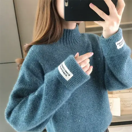 高领毛衣女秋冬装套头新款短款上衣针织打底衫加厚内搭韩版宽松图片