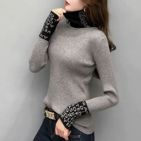 高领毛衣女加绒秋冬新款短款针织衫女长袖紧身内搭加厚打底羊毛衫图片