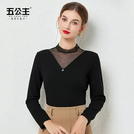五公主半高领打底衫秋冬新款黑色时尚洋气小衫妈妈气质内搭上衣薄商品大图