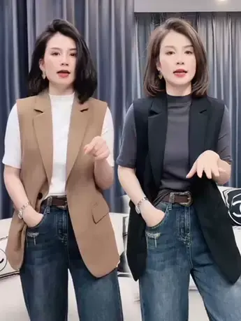 时尚简约气质干练有型2023新款韩版百搭开叉西装马甲女秋季外穿潮商品大图