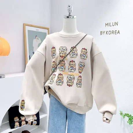 韩国东大门加绒上衣秋冬款原宿风卡通银狐绒加厚卫衣宽松慵懒大码商品大图