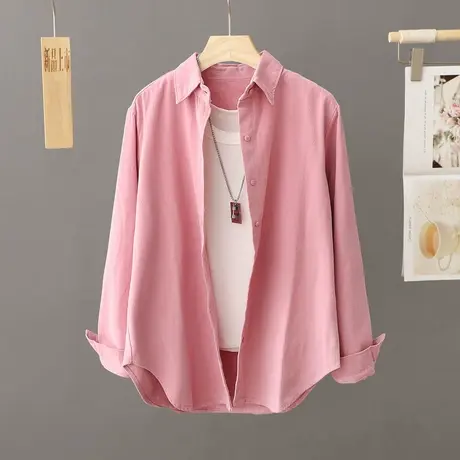 白衬衫女纯棉2024年新款秋冬韩版宽松洋气上衣加绒衬衣开衫厚外套商品大图