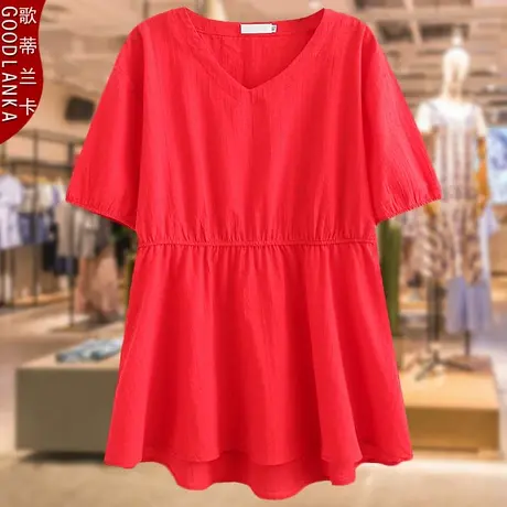 妈妈装夏装中长款短袖连衣裙洋气减龄加肥加大码女宽松200斤裙子商品大图