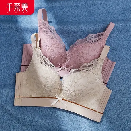 千奈美新款上薄下厚内衣女舒适无钢圈上托收副乳文胸图片