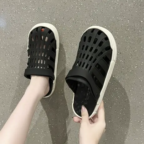 包头半拖鞋女外穿2024新款夏季防滑洞洞鞋女款时尚网红女士凉拖鞋商品大图