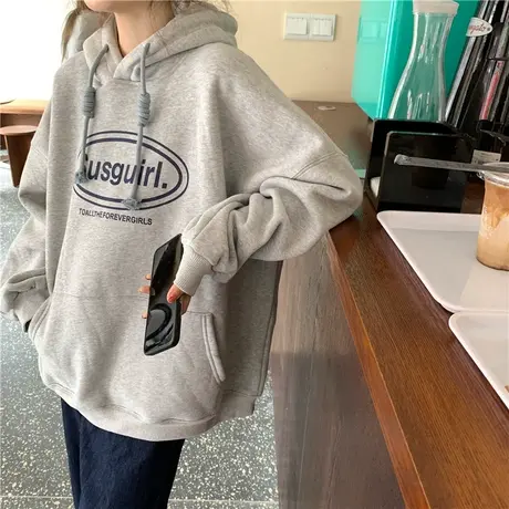 大码卫衣女秋冬美式复古欧货oversize宽松小众情侣连帽加绒外套潮商品大图