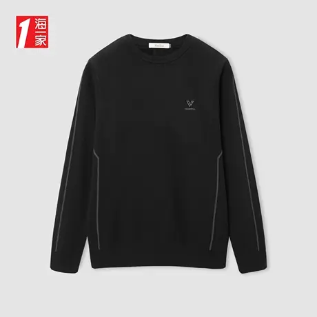 海一家时尚线条镶拼套头衫2023冬季新款保暖舒适圆领长袖针织衫男商品大图