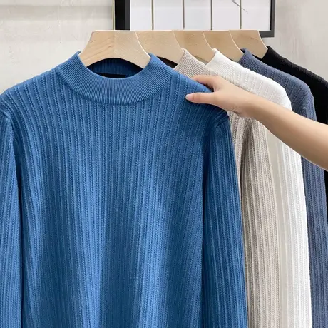 半高领打底衫男秋冬新款毛线衣男修身潮流男装上衣男士半高领毛衣商品大图