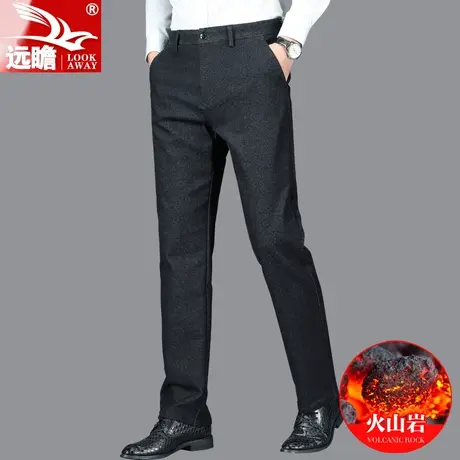 春秋季男士火山岩休闲裤2022年商务西裤直筒宽松百搭黑色磨毛裤子图片