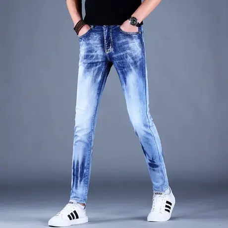 春秋冬新款男士高端牛仔裤男款潮牌修身小脚裤子休闲弹力高档潮流商品大图