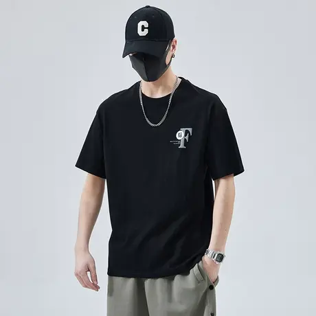 夏天青少年学生t恤男生短袖男款夏季圆领上衣男装全棉t无领体恤衫商品大图