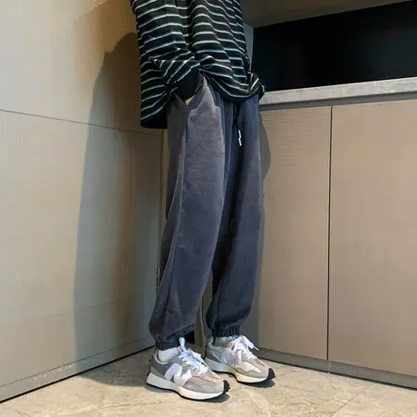 休闲裤男春秋季宽松束脚阔腿长裤男生美式复古潮牌工装九分裤子男商品大图