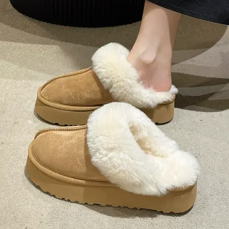 厚底毛毛拖鞋女外穿防水2023新款羊皮毛一体雪地靴羊羔毛增高半拖商品大图