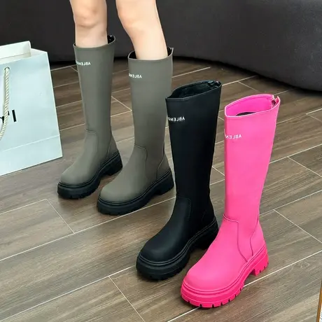 长筒靴女2023春秋季新款时尚高级气质显瘦时装靴子粗跟厚底骑士靴商品大图