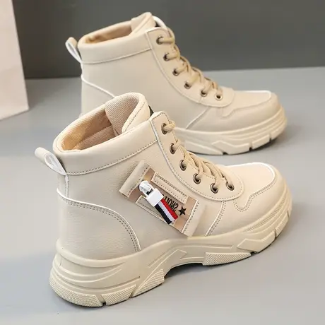 高帮运动女鞋2023新款秋冬工装靴子百搭休闲短筒靴初中高中学生鞋商品大图