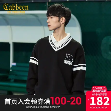 卡宾男装气质学院风针织衫23秋新款字母刺绣宽松毛衣街头保暖潮W商品大图