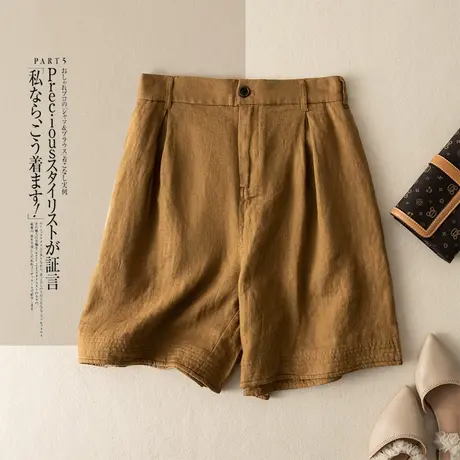 享永子亚麻短裤女文艺复古宽松显瘦棉麻阔腿裤扣腰气质百搭2024夏商品大图