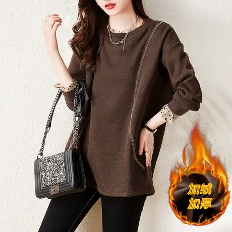 秋冬新款加绒加厚卫衣女宽松加大码女装中年妈妈减龄百搭显瘦上衣商品大图