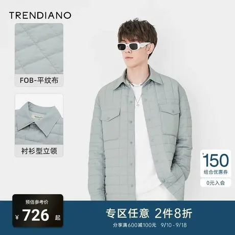 TRENDIANO官方潮牌男装秋季新款简约棉衣男士翻领格子工装风外套图片