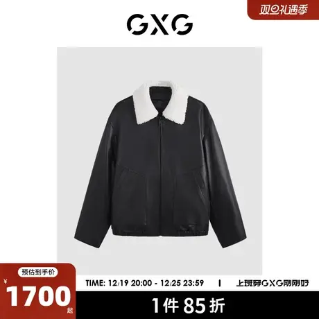 GXG男装黑色羊皮革鹅绒夹克2023冬季新品#GED11238194商品大图