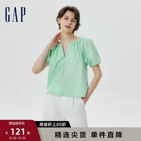 Gap女装夏季新款纯棉府绸宽松泡泡袖衬衫舒适气质休闲上衣665315图片
