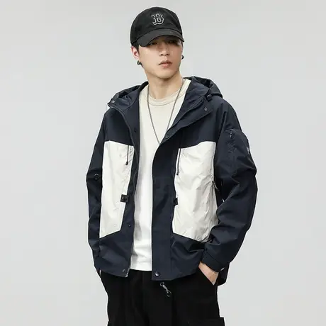 百搭舒适男士秋冬款潮流夹克工装户外连帽夹克宽松外套男休闲夹克商品大图