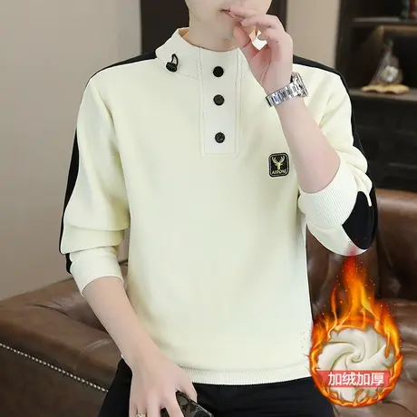 冬季半高领卫衣男加绒加厚潮流休闲奥粒绒长袖t恤内搭打底衫上衣商品大图