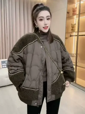 冬季新款高品质撞色洋气加厚棉服外套设计款立领拼接保暖上衣潮款商品大图