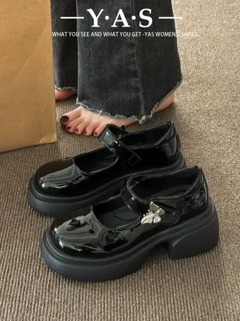 厚底黑色百搭小皮鞋女圆头春秋季新款粗跟日系jk蝴蝶玛丽珍女鞋商品大图