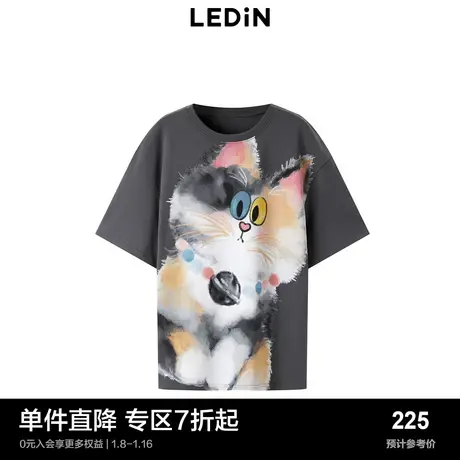 【商场同款】乐町休闲上衣2023夏季新款猫咪满印短袖T恤C1CND3170图片