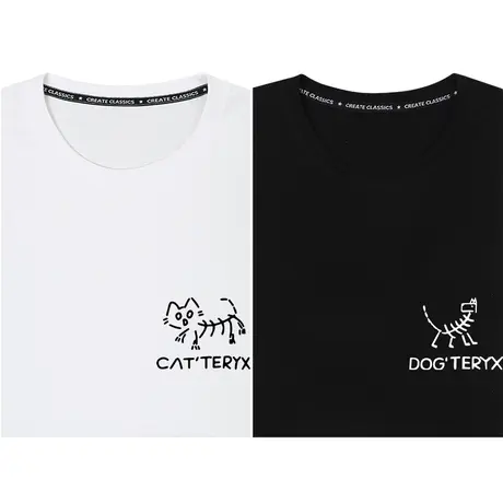 秀洛始祖猫始祖狗衣服半袖打底衫情侣装圆领短袖T恤男女体恤宽松商品大图