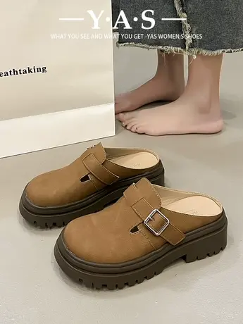 增高复古厚底勃肯鞋女2024新款春秋网红防滑包头外穿孕妇博肯拖鞋图片