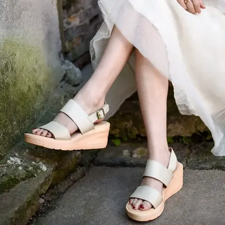 Artmu阿木断码清仓真皮坡跟凉鞋女厚底松糕罗马凉鞋2023妈妈鞋商品大图