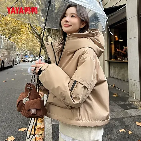 【鸭鸭甄选】羽绒服女短款冬季连帽时尚保暖工装外套商品大图