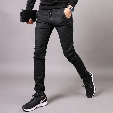 男士破洞刺绣牛仔裤男潮牌休闲长裤修身小脚裤子男款韩版乞丐男款图片