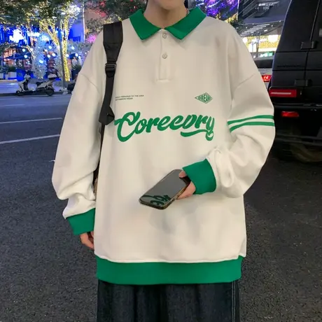 长袖T恤男士春秋季新款潮牌ins美式上衣服高级感流行Polo衫卫衣男图片