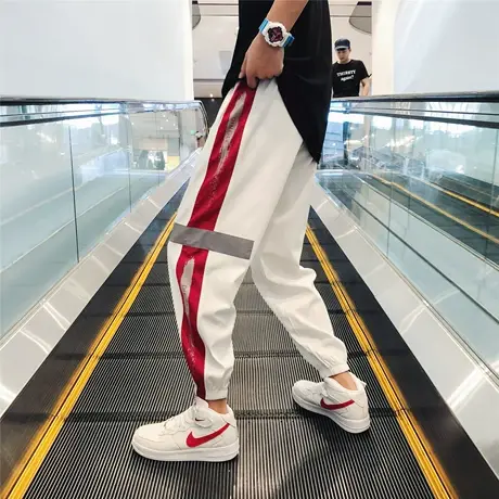 春季韩版条纹运动裤男士休闲裤加肥加大码chic潮牌bf潮流哈伦裤子商品大图